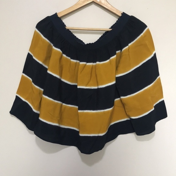𝅺ZARA Basic striped off the shoulder shirt yellow blue sz Medium - Picture 4 of 10